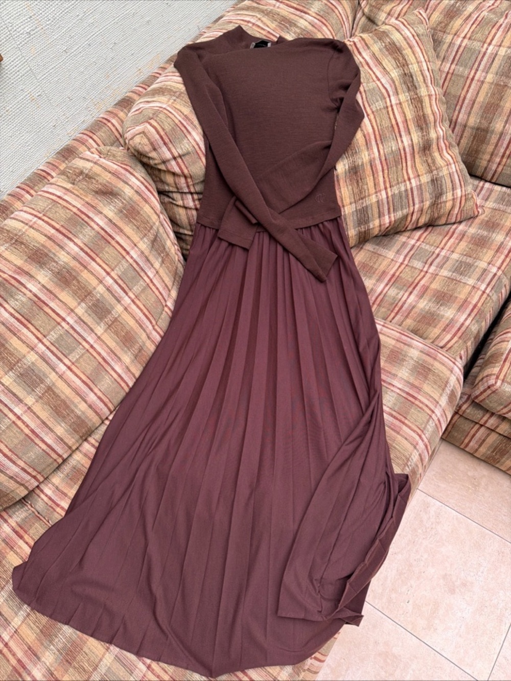 Brown Pleated Maxi Dress - Classic Women’s Dress - Picture 1 of 7